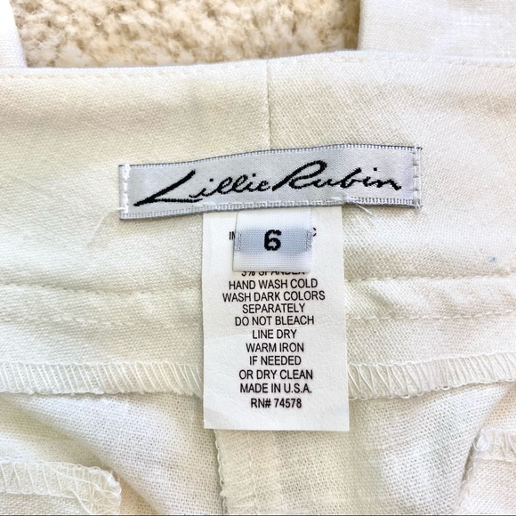 Lillie Rubin Pants White Embroidered Linen Ankle - Picture 5 of 8